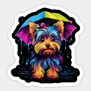 Yorkshire Terrier Rainy Day With Umbrella Sticker